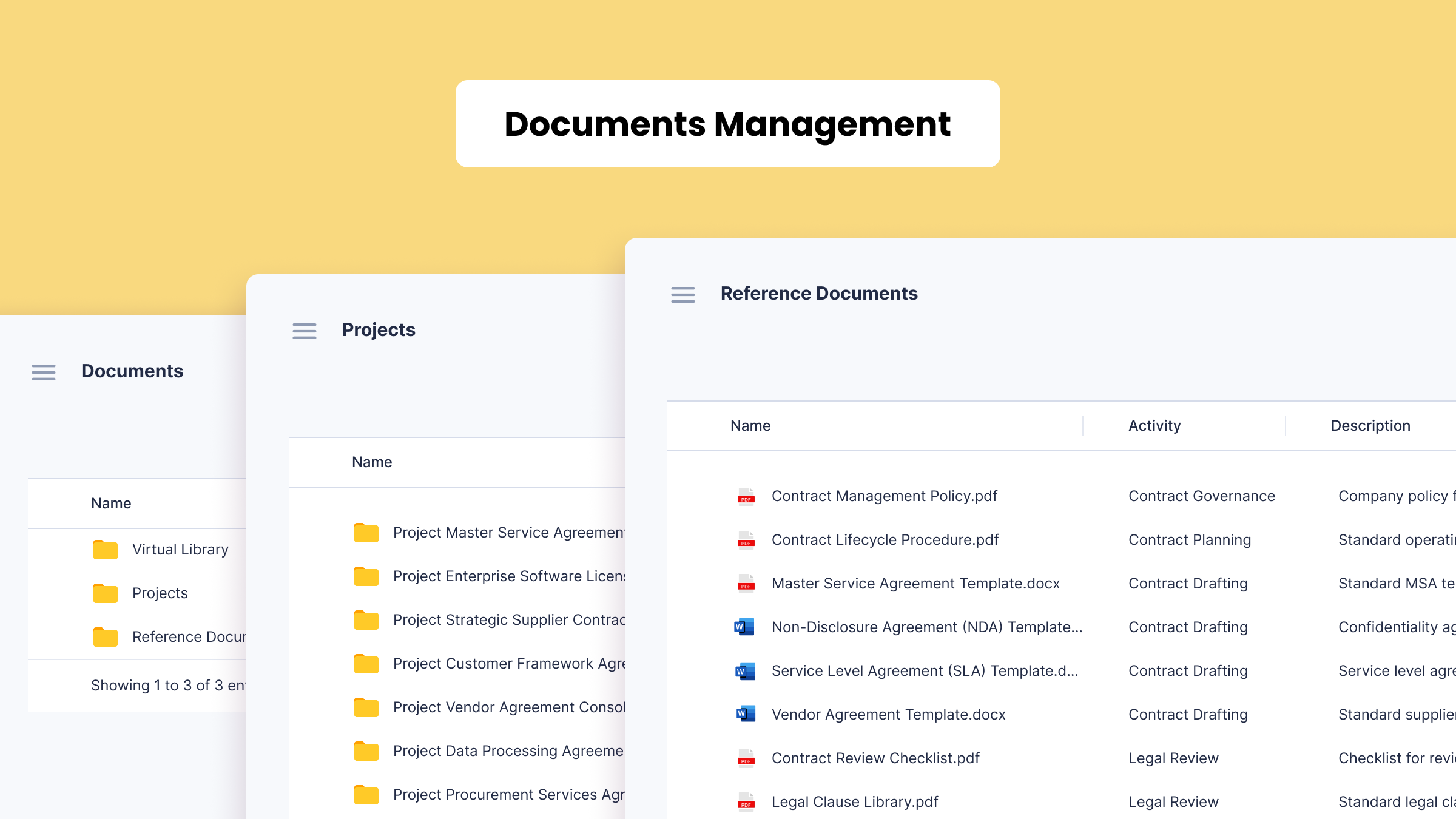 Documents Management in Planally for organizing contracts, project files, audit documents, version control, and workflow attachments.